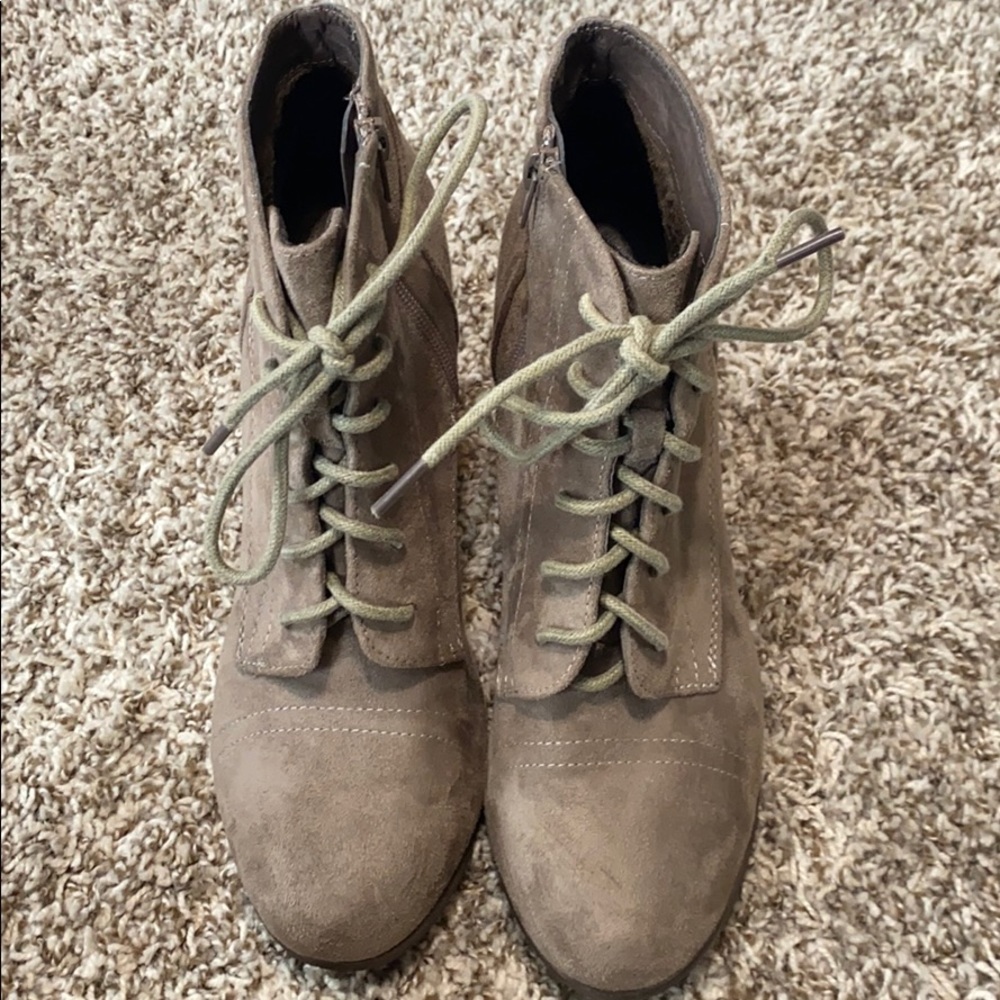 Taupe lace up ankle booties